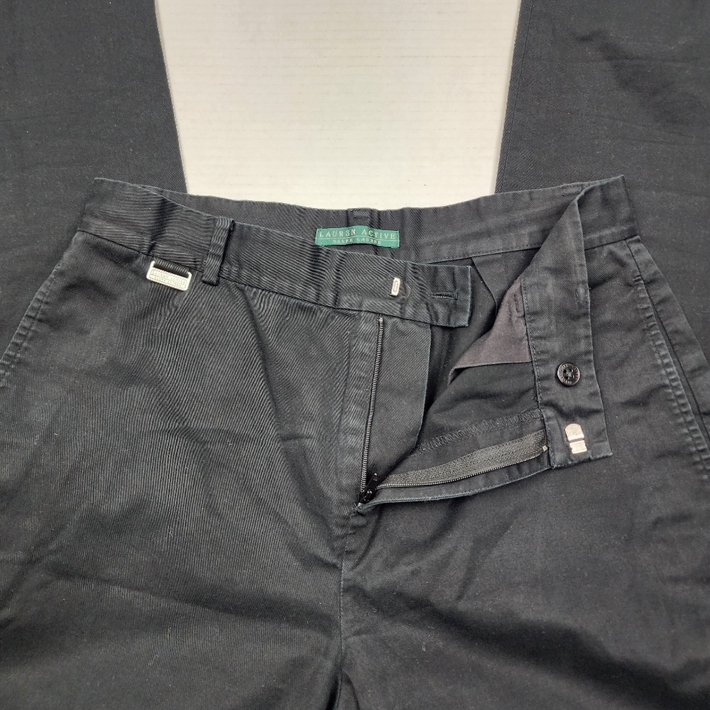 Lauren Active Ralph Lauren Black Cotton Stretch Pants Zip Pockets Size 6 - Picture 5 of 11